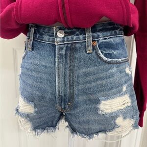 Abercrombie & Fitch Blue Jean High-Waist Shorts Distressed